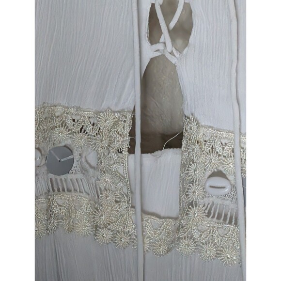 ASOS White Boho Maxi Dress 4 Cowrie Shell Lace Up Beach Cover Up Viscose - Picture 7 of 12